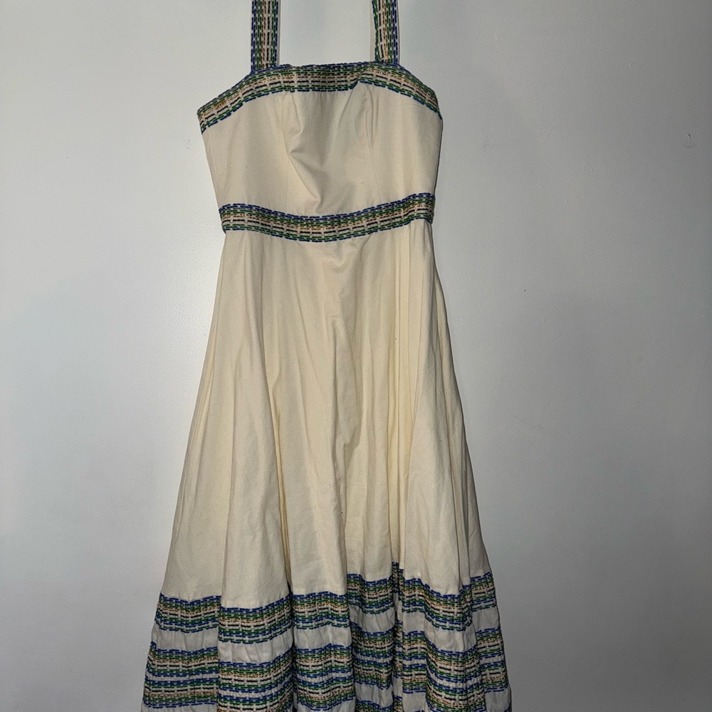 Elegant Cream and Blue Women's Dress